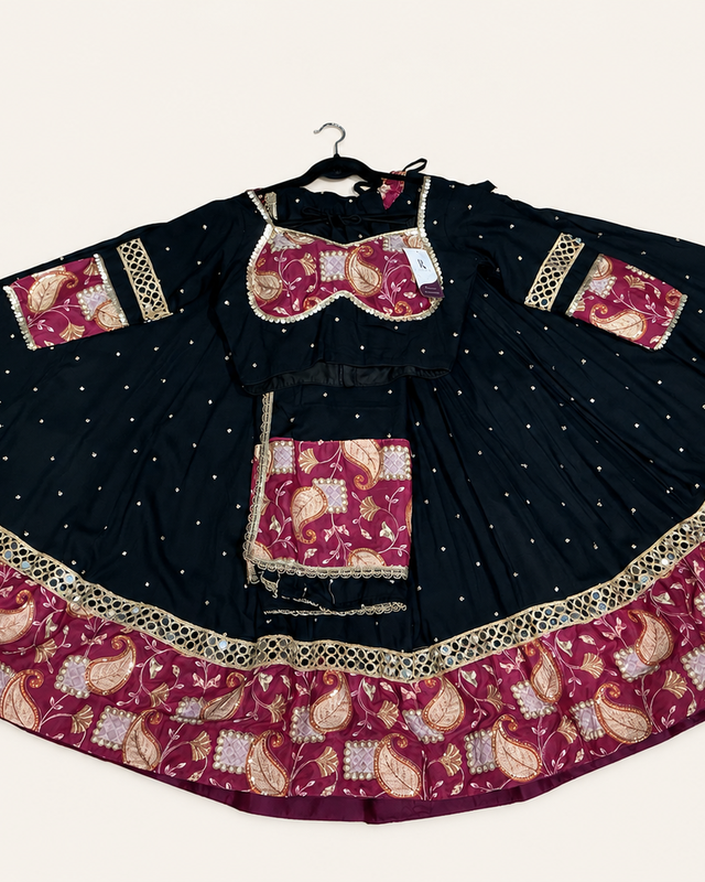 Black and Pink Floral Riniya Lehenga Set