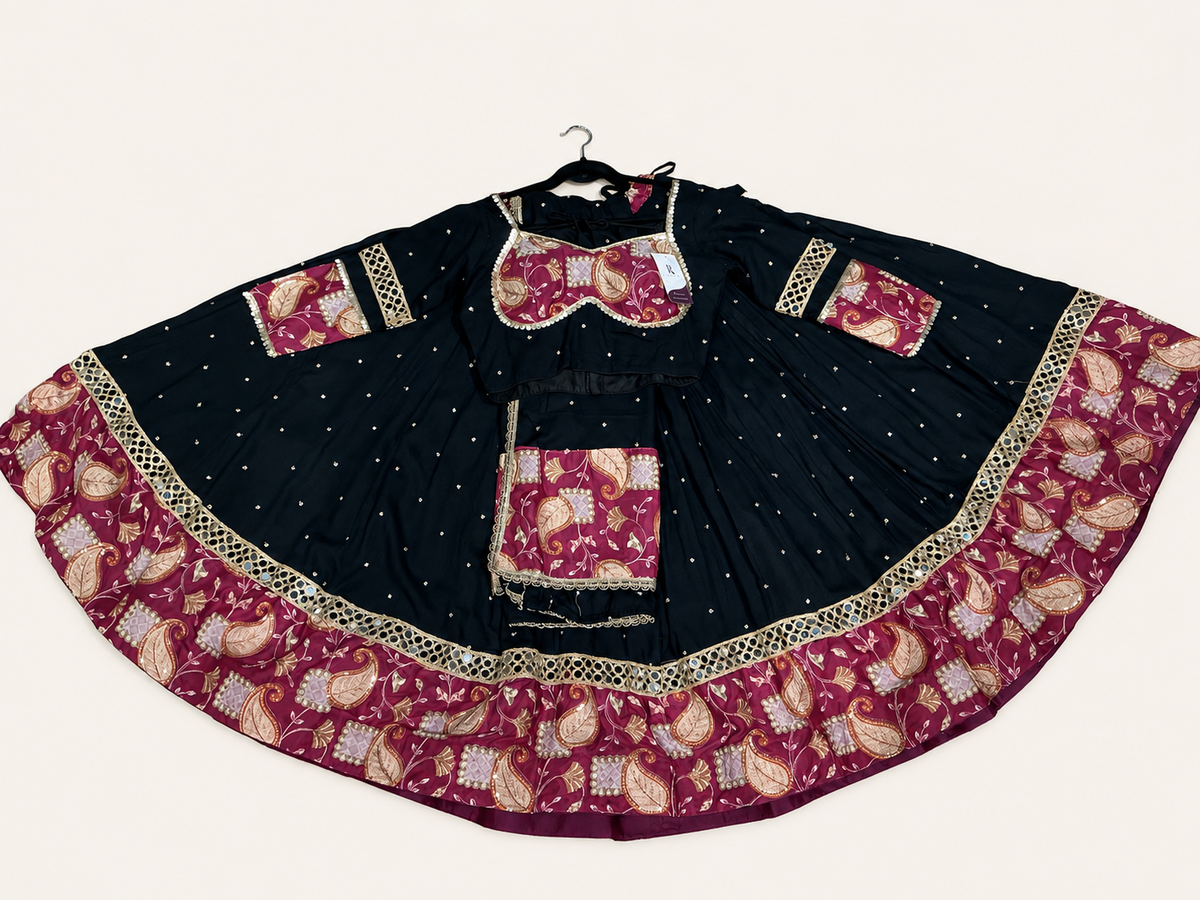 Black and Pink Floral Riniya Lehenga Set