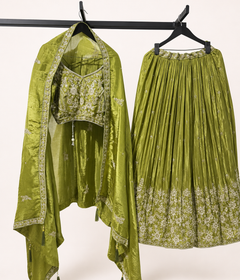 Mehndi Green Olive Green Heavy Silk Lehenga Set