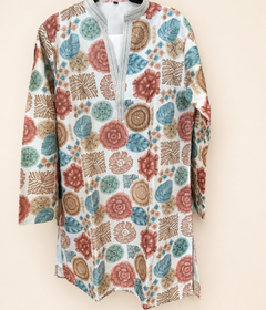 Mens White Kurta with Floral Heavy Design