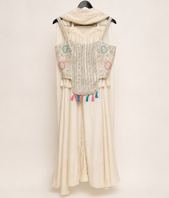 Off White Tassle Top Palazzo Set