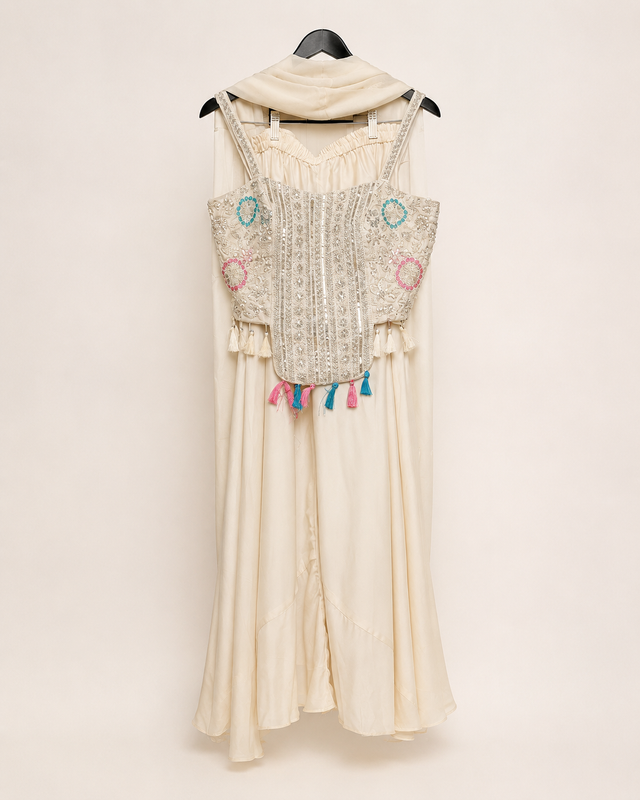 Off White Tassle Top Palazzo Set