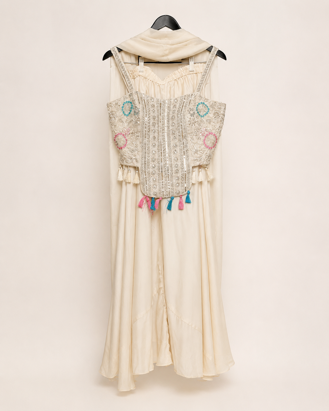 Off White Tassle Top Palazzo Set