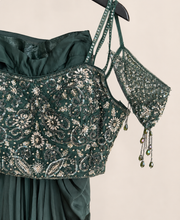 Green Asymmetrical Crop Cape drape