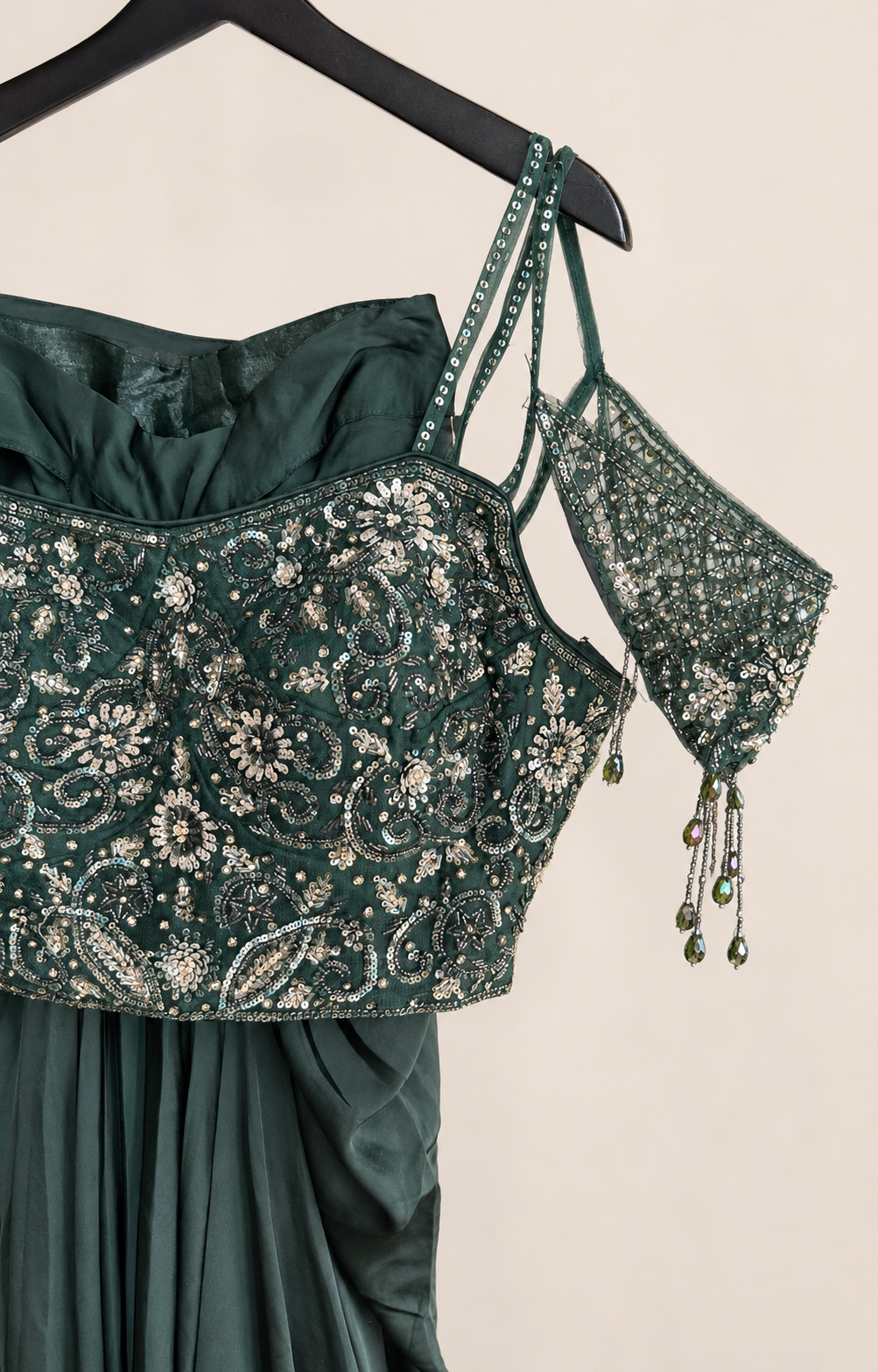 Green Asymmetrical Crop Cape drape