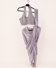 Lavender Deluxe Pre-Stiched Saree with Hanging Beads and Halter Top