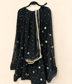 Black Mirror Dupatta Garba Set Long Sleeve Blouse Back Criss Cross