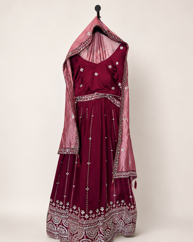 Ruby Pink with Peach Dupatta Lehenga