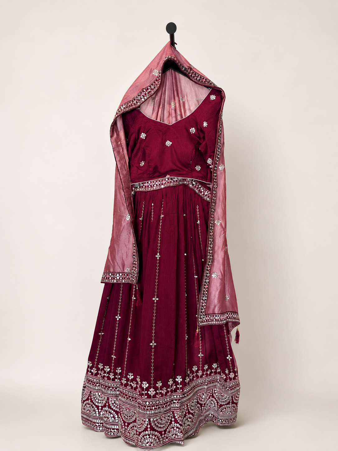 Ruby Pink with Peach Dupatta Lehenga