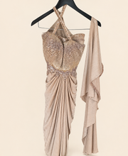 Rose Gold gorgeous Indo Western Riniya Sparkly Set with Cape as Dupatta
