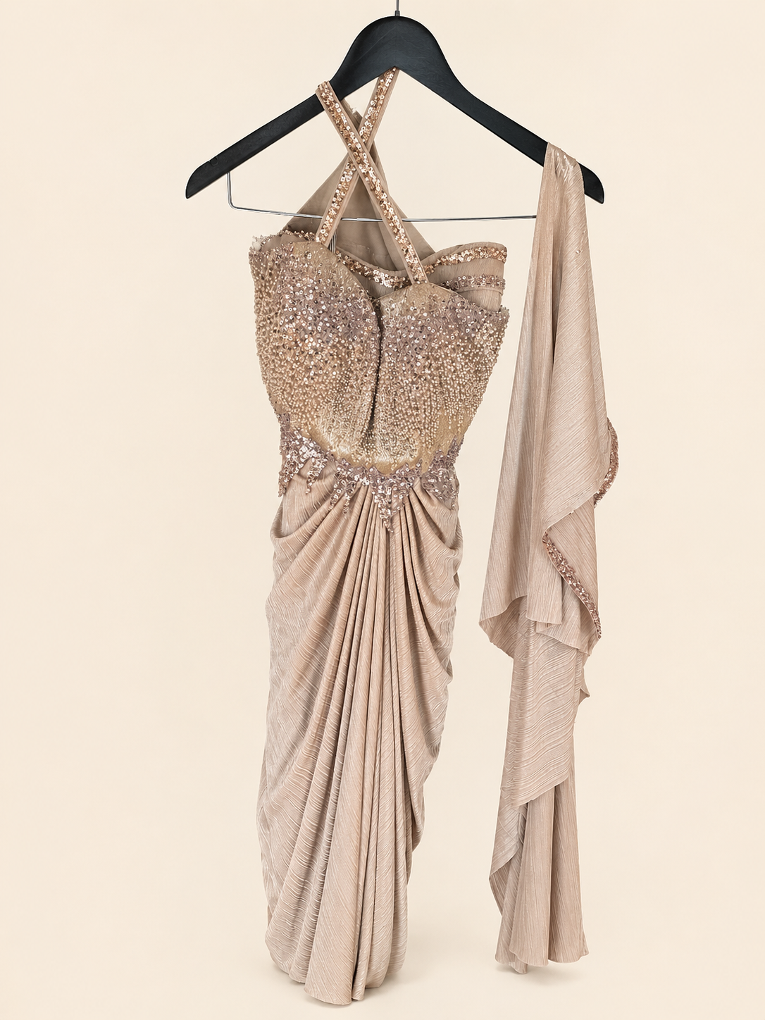 Rose Gold gorgeous Indo Western Riniya Sparkly Set with Cape as Dupatta