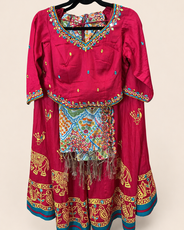 Bright Red Traditional Garba Lehenga Set