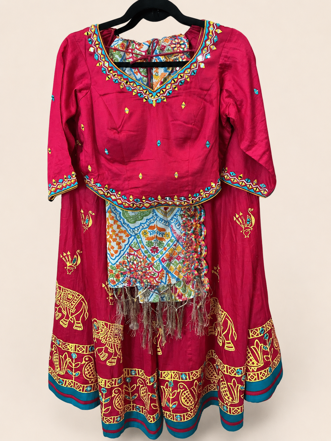Bright Red Traditional Garba Lehenga Set