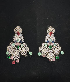 Multicolor diamond dangling earring