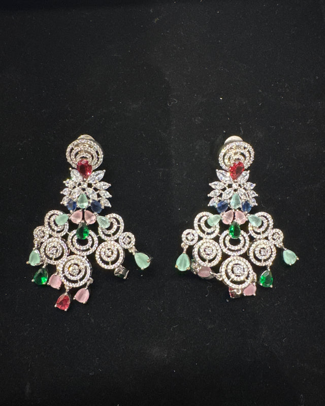 Multicolor diamond dangling earring