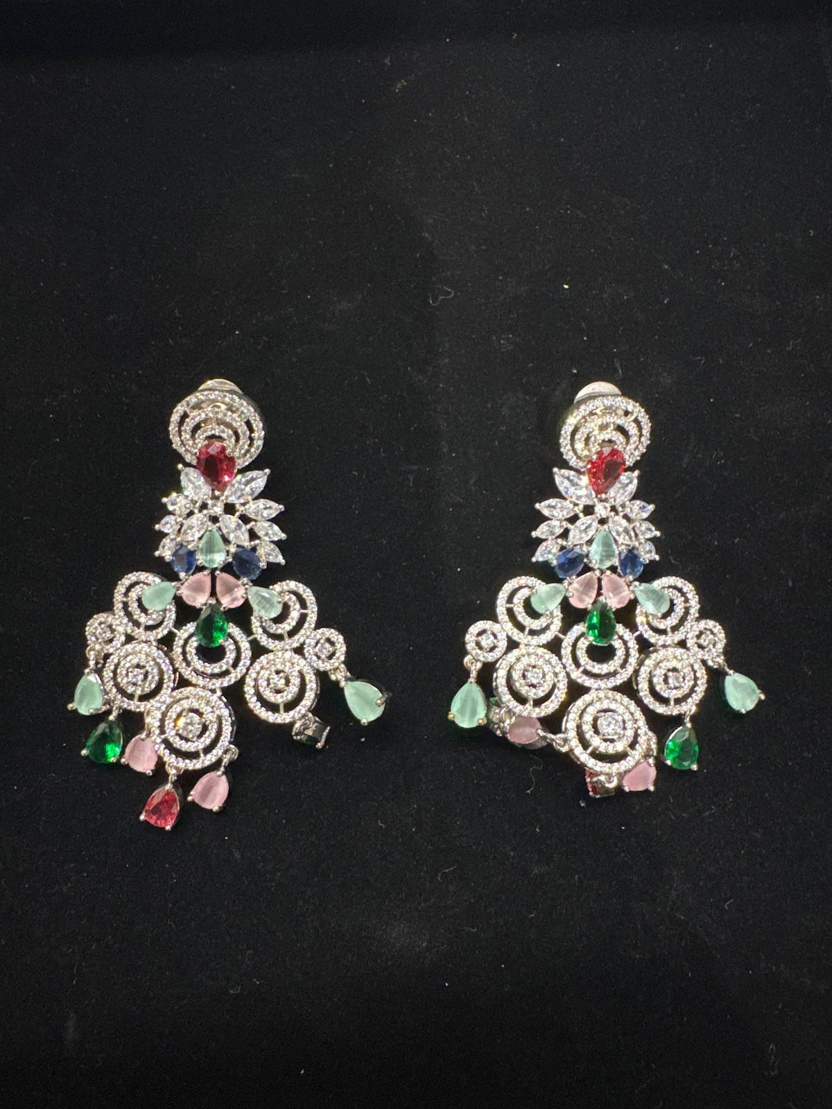 Multicolor diamond dangling earring