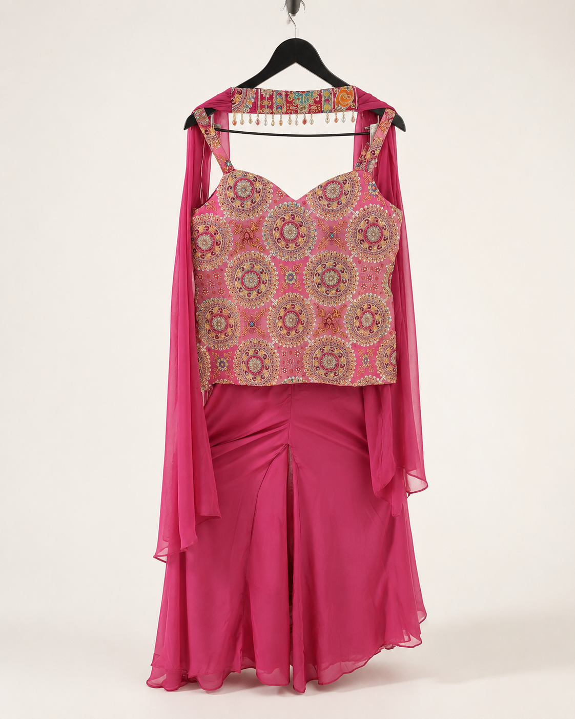 Hot Pink Palazzo Set with Embroided Dupatta
