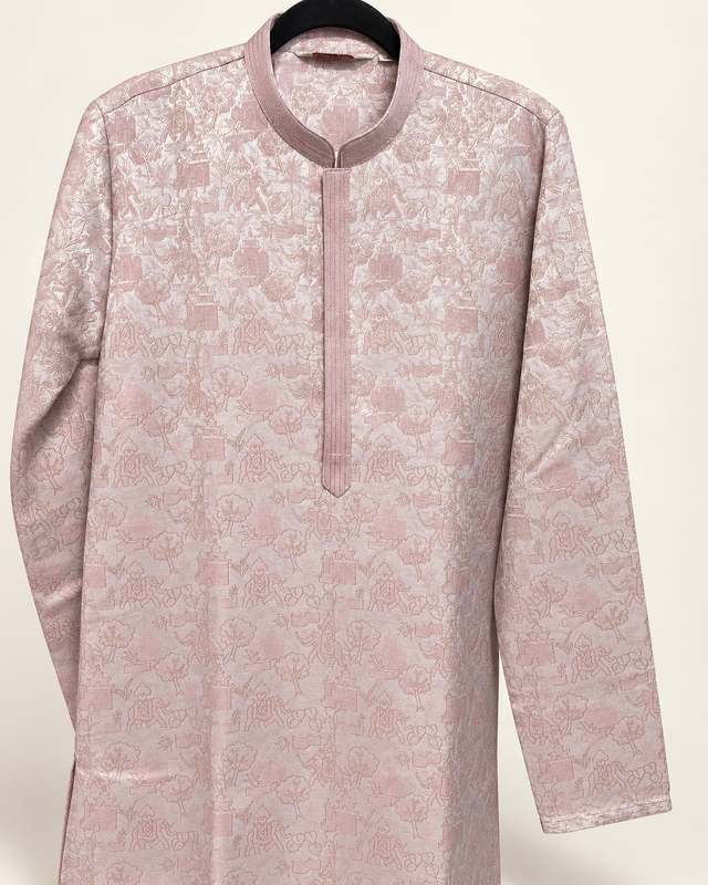Baby Pink Traditional Elephant Pattern Deluxe Kurta