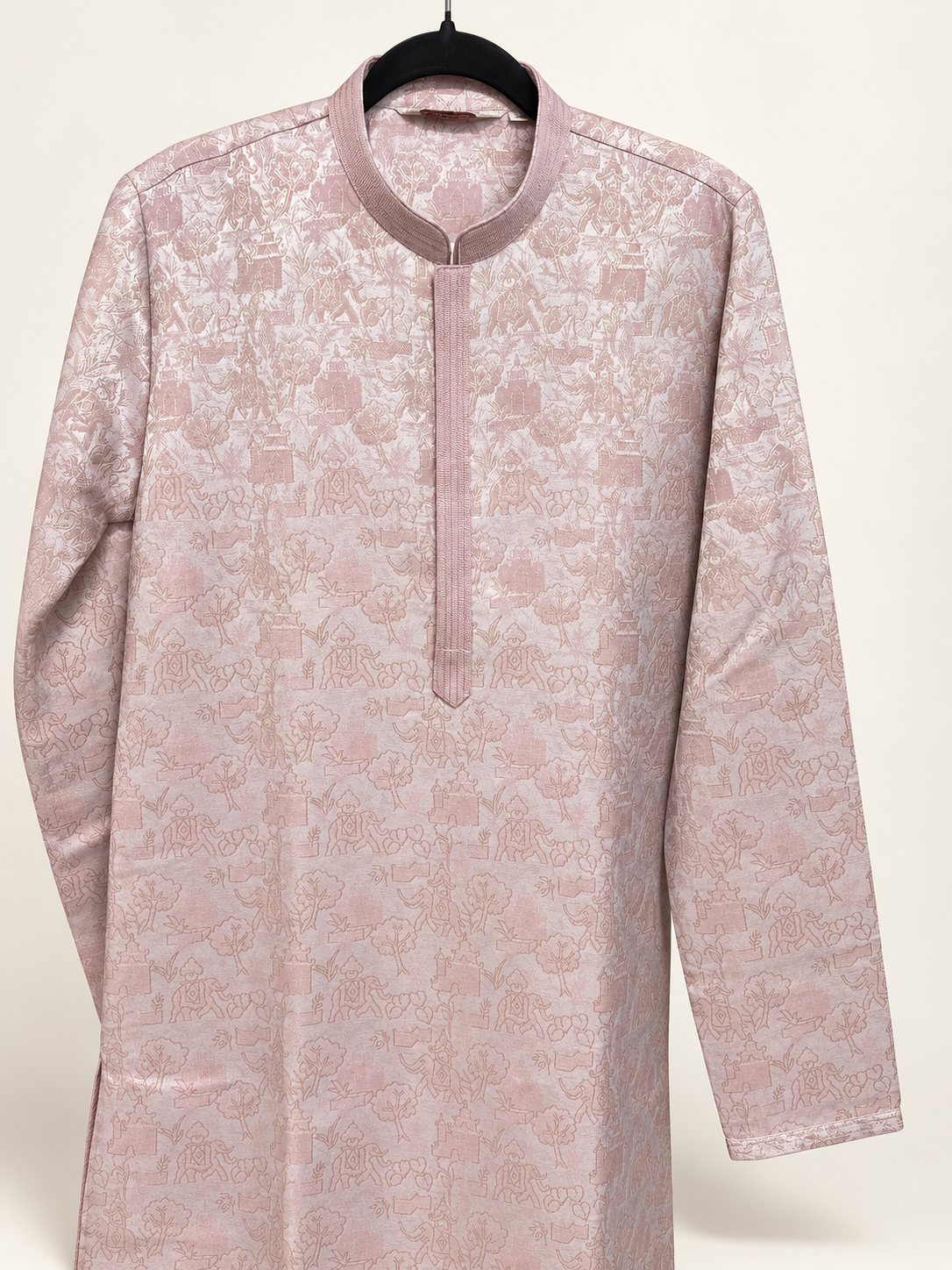 Baby Pink Traditional Elephant Pattern Deluxe Kurta