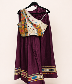 White and Purple Bhandni Border Sleeveless Blouse Lehenga Set
