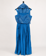 Blue Crop Top Blouse with Skirt and Cape as Dupatta