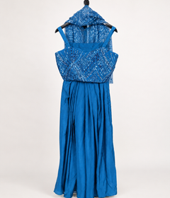 Blue Crop Top Blouse with Skirt and Cape as Dupatta