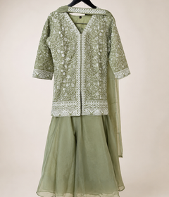 White design embroided on long sleeve palazzo with dupatta