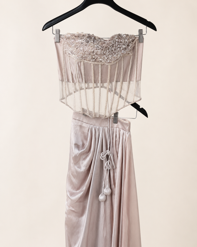 Tube Top Champagne Pink Corset Pre-Stiched Saree