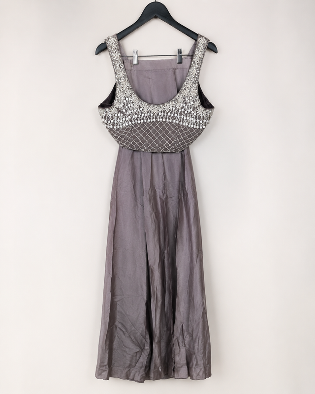 Purple Pearl Crop Top Pre-Stiched  Saree