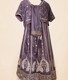 Charcoal Grey with White Peacock Sequence Design Lehenga Set