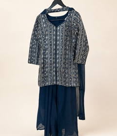 Navy blue champagne gold palazzo suit 3/4 sleeve