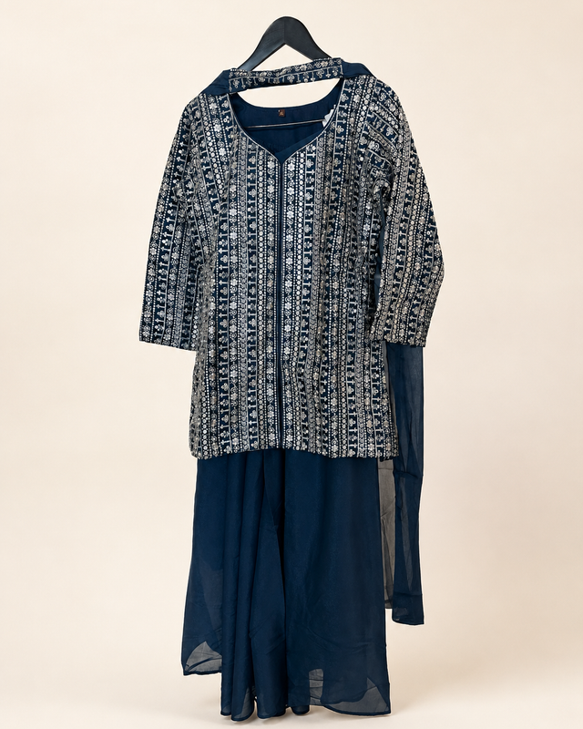 Navy blue champagne gold palazzo suit 3/4 sleeve