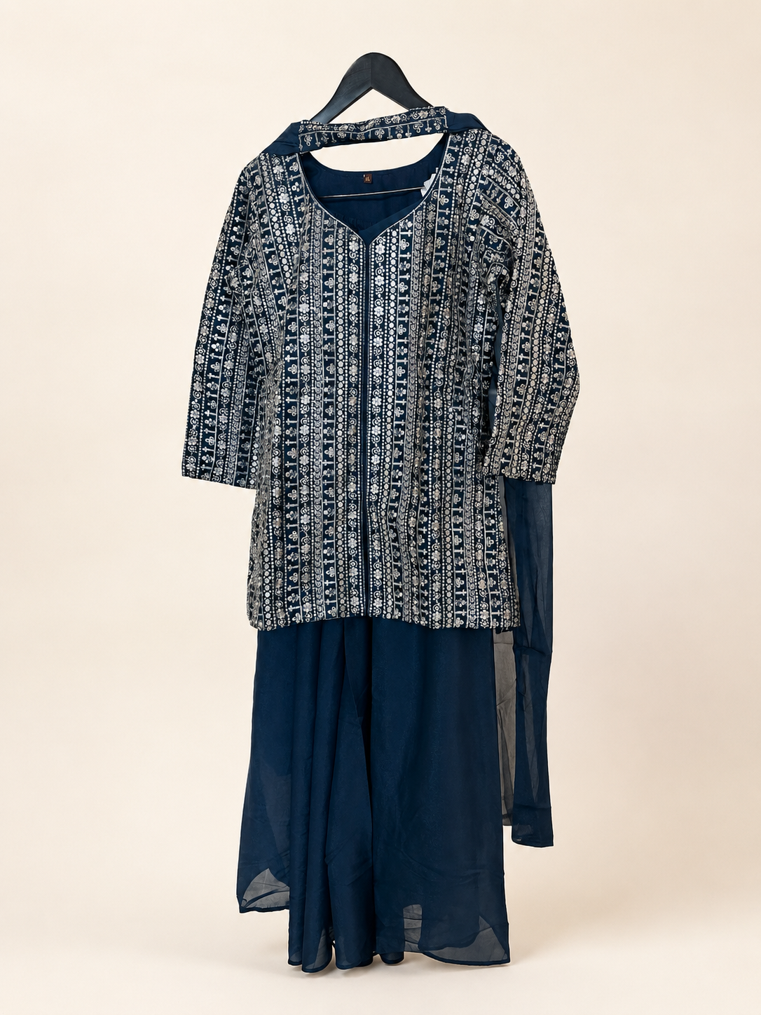 Navy blue champagne gold palazzo suit 3/4 sleeve