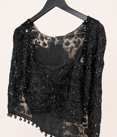 Black Embellished Cape Sleeve Palazzo Set