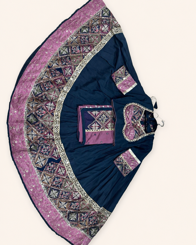 Black and Pink Garba Lehenga Set with Pink Dupatta