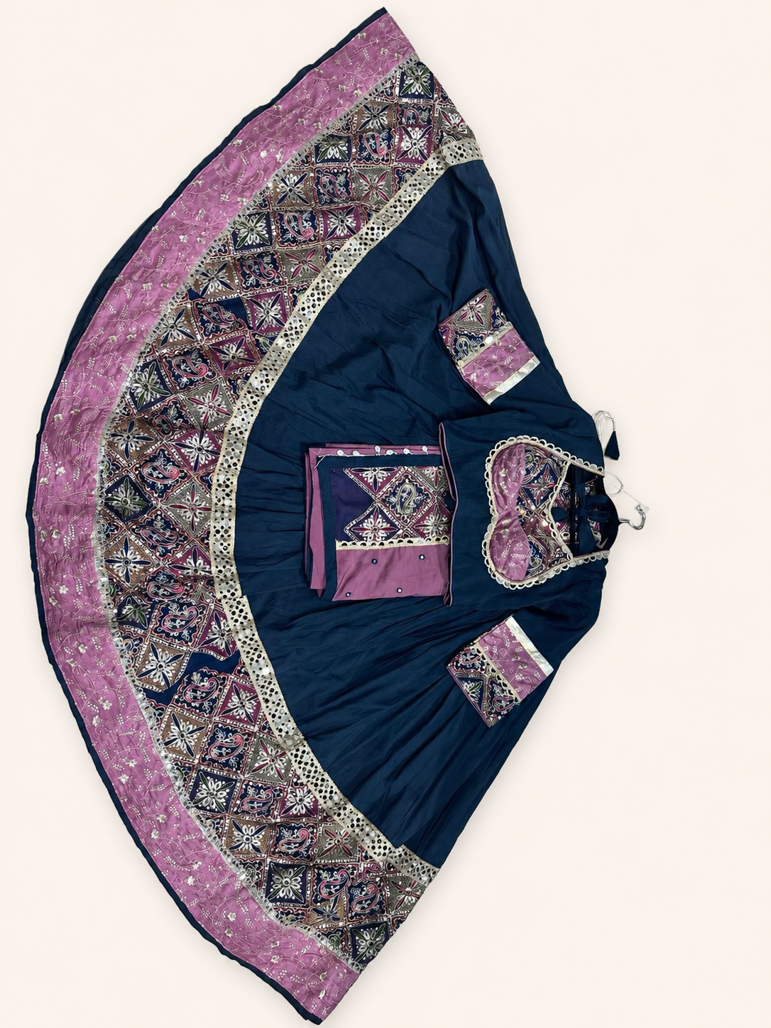 Black and Pink Garba Lehenga Set with Pink Dupatta