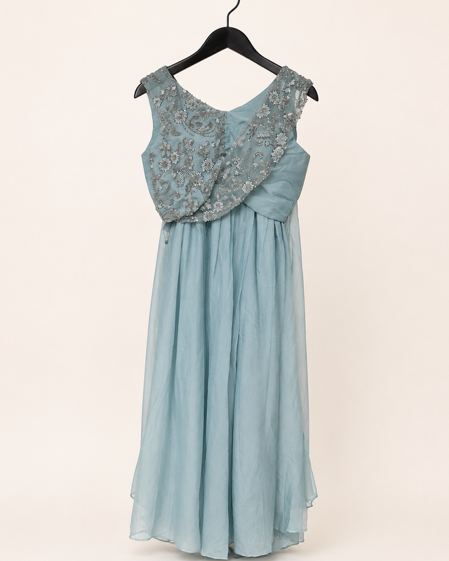 All Light Blue Sober with attached Top Sequence Dupatta Dress