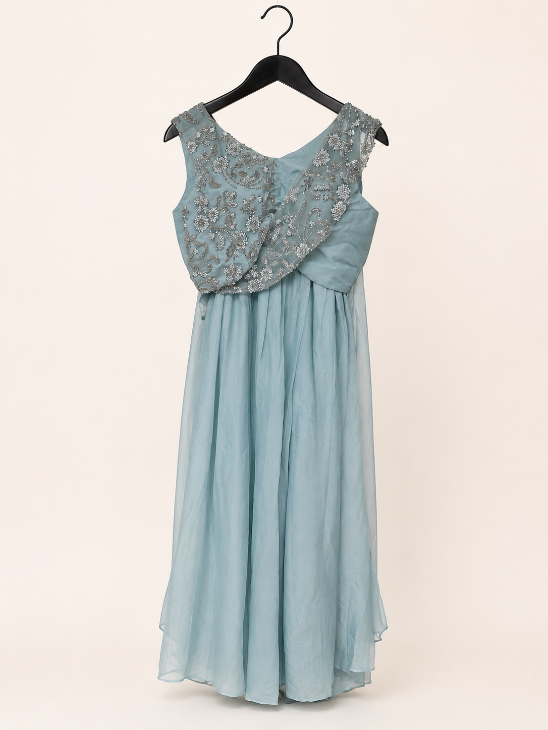 All Light Blue Sober with attached Top Sequence Dupatta Dress