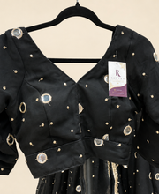 Black Mirror Dupatta Garba Set Long Sleeve Blouse Back Criss Cross
