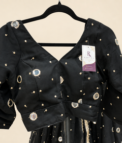 Black Mirror Dupatta Garba Set Long Sleeve Blouse Back Criss Cross
