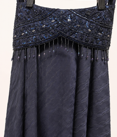 Blue Striped Gown Soft Material Choker Dupatta