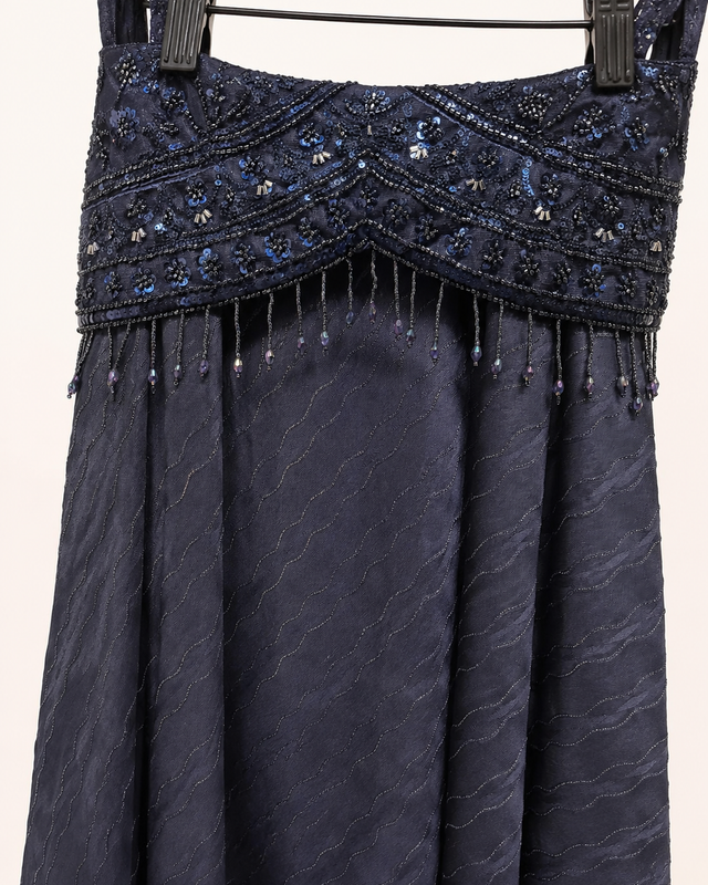 Blue Striped Gown Soft Material Choker Dupatta