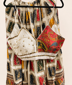 White traditional Folk Heavy Pattern Spaghetti Top with black Dupatta