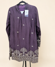 Mens V Nevk Purple Soft Material Kurta with Silver Elephant Embroidery