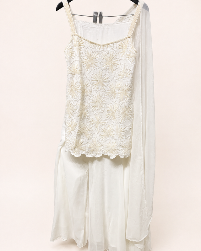Ivory Pearl Embroidered Palazzo Set