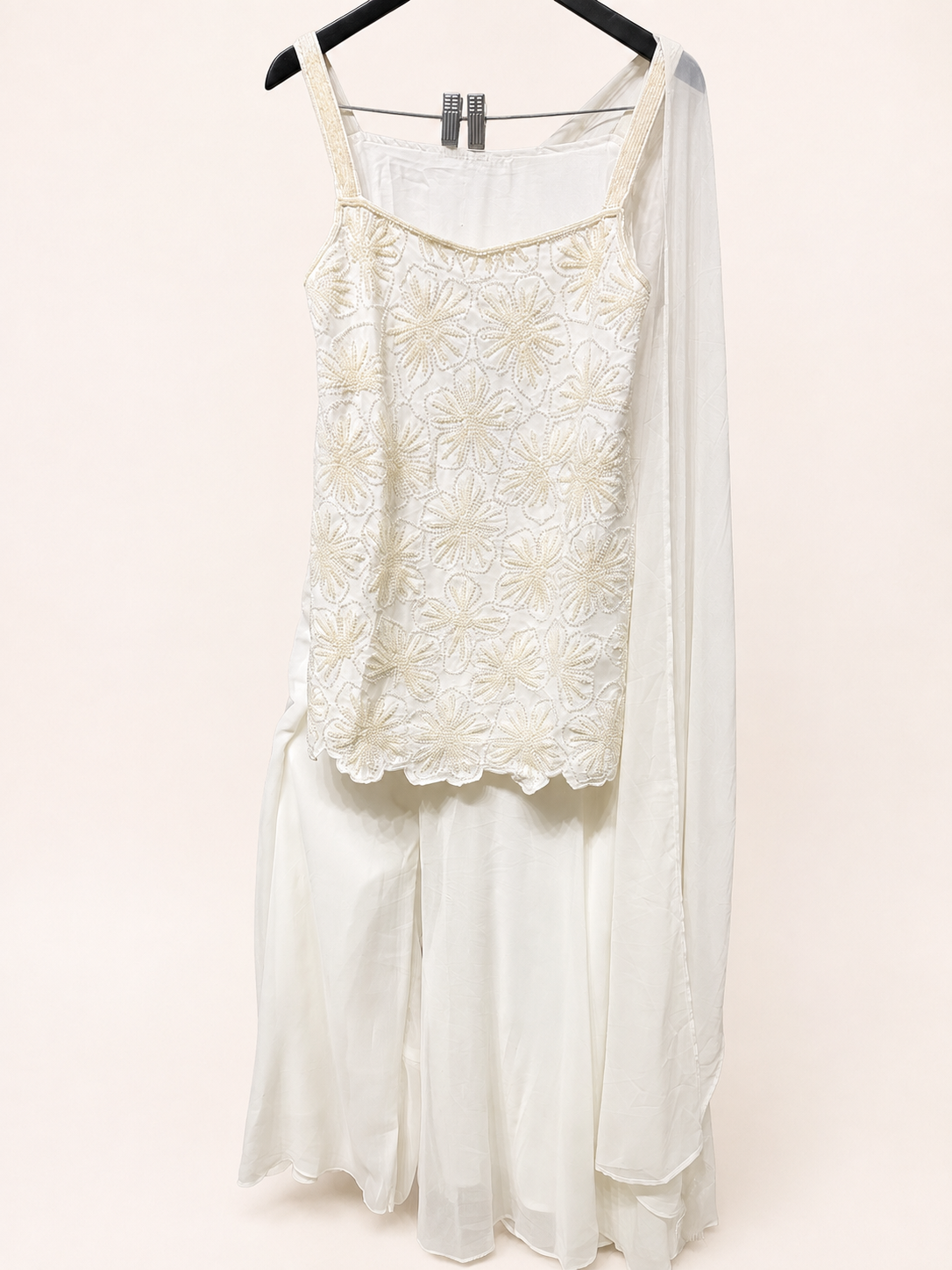 Ivory Pearl Embroidered Palazzo Set