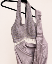 Lavender Deluxe Pre-Stiched Saree with Hanging Beads and Halter Top