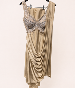 Heavy Golden Crop Top with Soft Pre-Stiched Saree