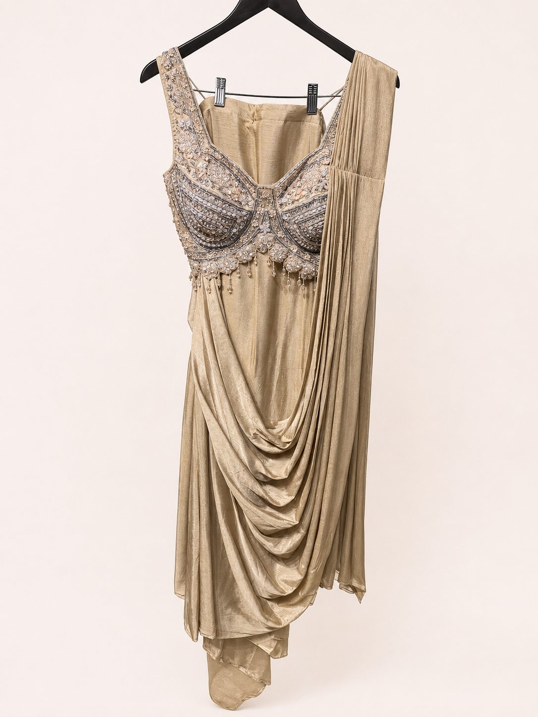 Heavy Golden Crop Top with Soft Pre-Stiched Saree