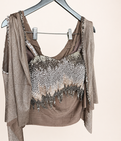 Shiny Brown Co-Ord Set with Jacket as Dupatta